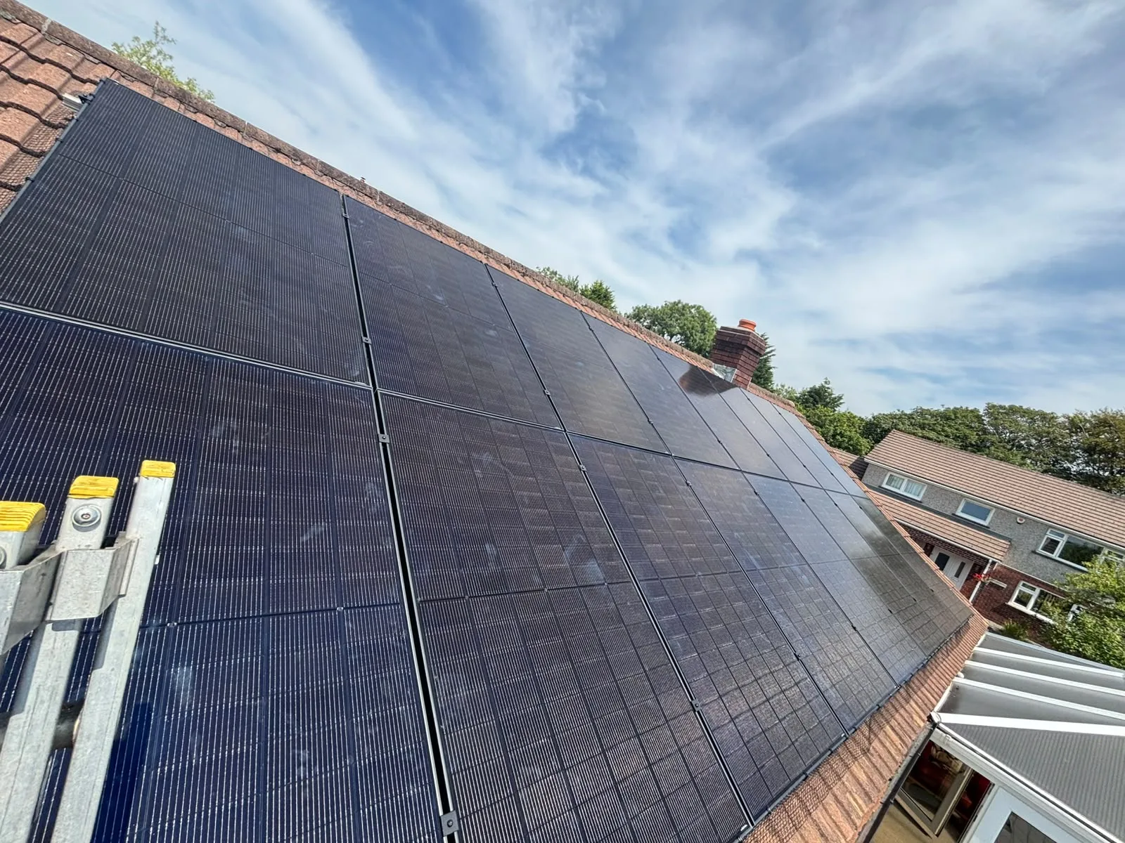 Solar panels installed on a house roof in Devon