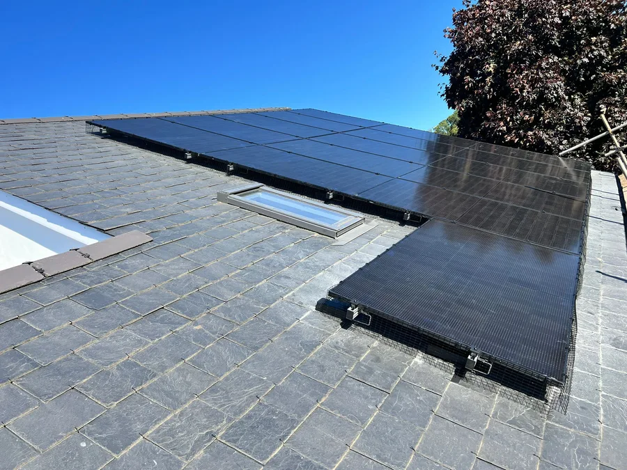 Close-up of solar panels on a roof
